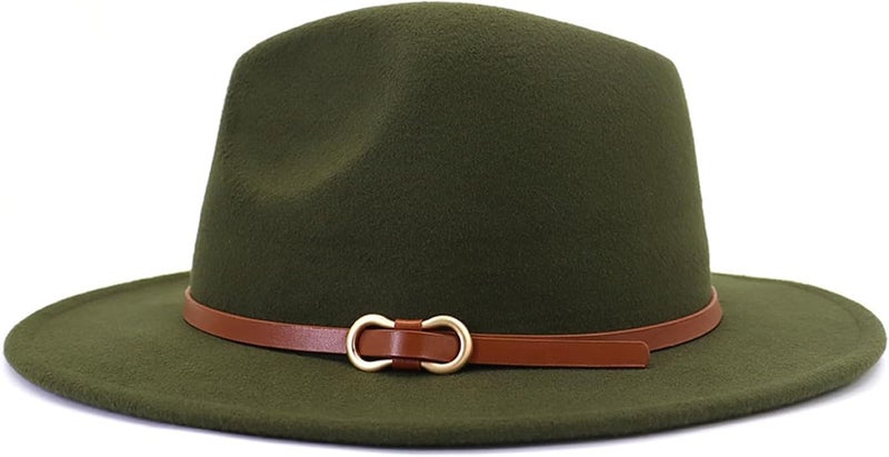 CCAKXCJJ Fedora Hats for Men Women Felt Jazz Hat Wide Brim Panama Hat with Belt Buckle - Image 3